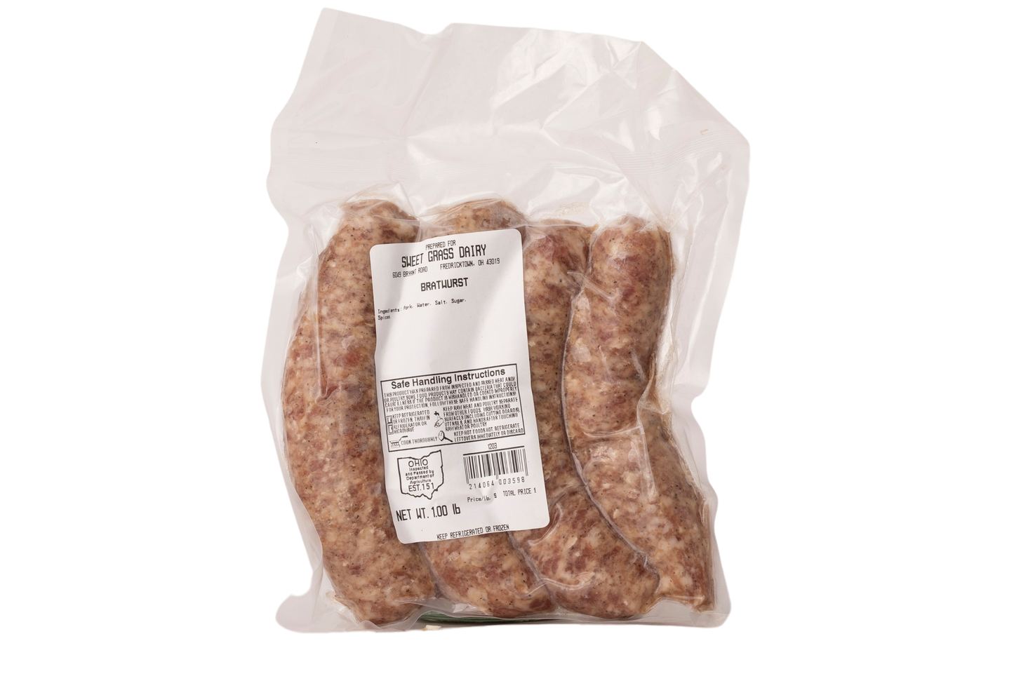 Sweet Grass Pork Bratwurst Links