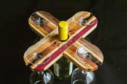 Yellowbird Local & Exotic Wood Wine Bottle and Glass Holder