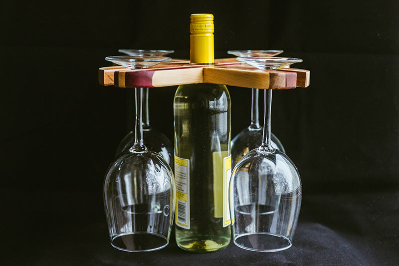 Yellowbird Local & Exotic Wood Wine Bottle and Glass Holder