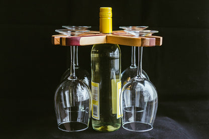 Yellowbird Local & Exotic Wood Wine Bottle and Glass Holder