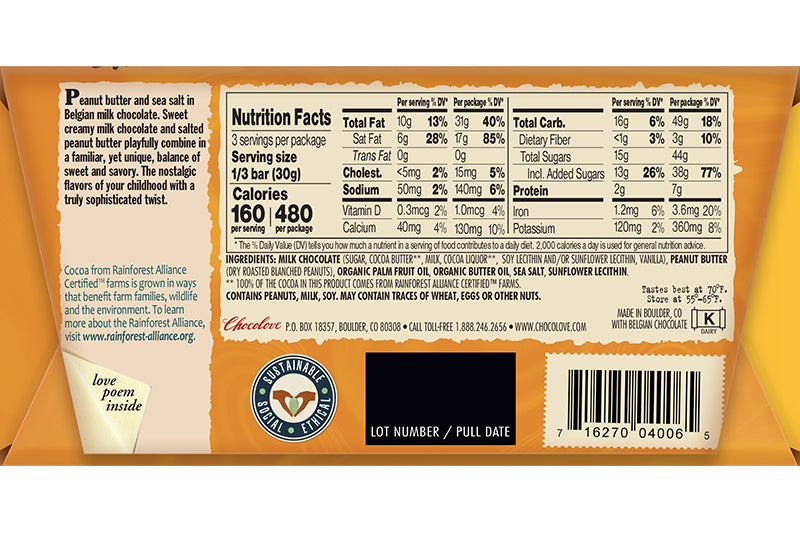 Chocolove Bar Milk Chocolate & Salted Peanut Butter