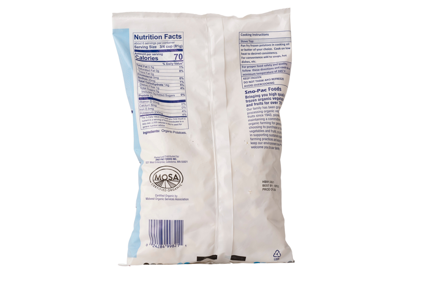 Sno Pac Organic Hash Browns Southern Style